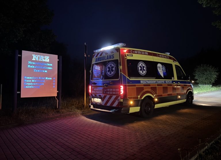 Ambulans ALS ANKAR – transport medyczny Leipzig Nowy Targ, stan po krwotoku śródczaszkowym