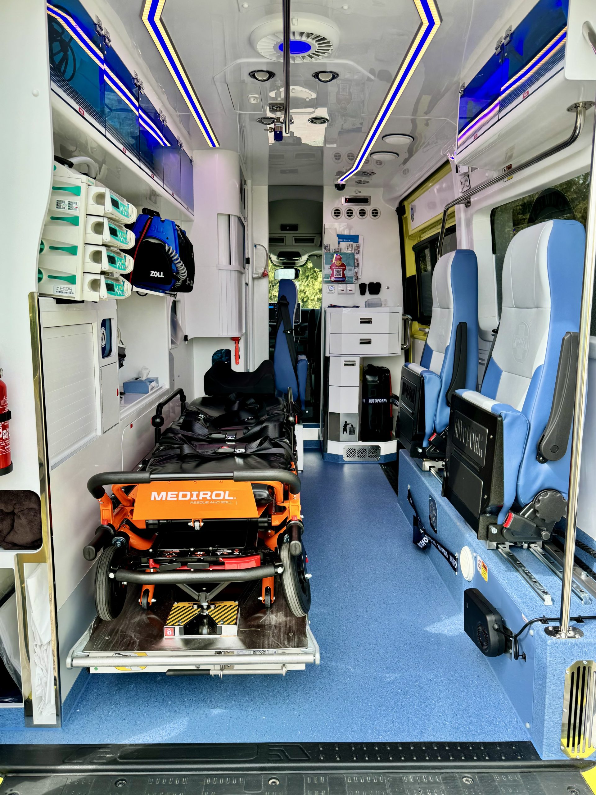 Ambulance interior with monitoring equipment